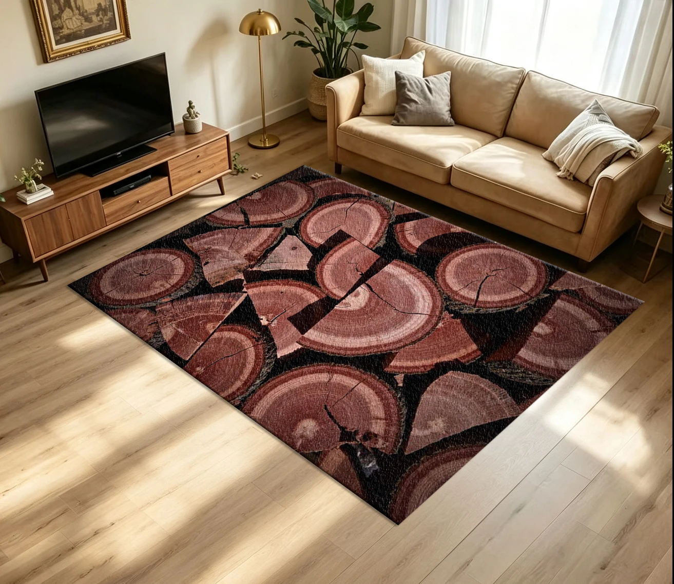 Natural Wood Log Slice Texture carpet flooring Rustic Farmhouse Decor Floor Rug