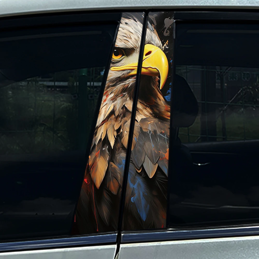 2PCS Cool Artistic Eagle Head Car B-Pillar Sticker, High Quality PET Decal, Durable Aesthetic Decor for Most Vehicles