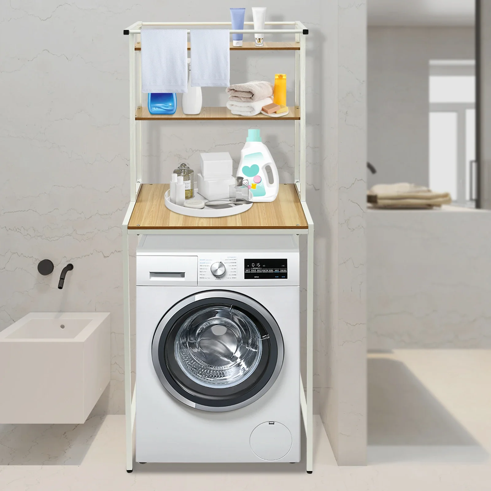 

Washing Machine Shelf, Bathroom Shelf, 3 Tiers, Space Saver, Multi-functional, Heavy Duty, Wall Cabinet, White