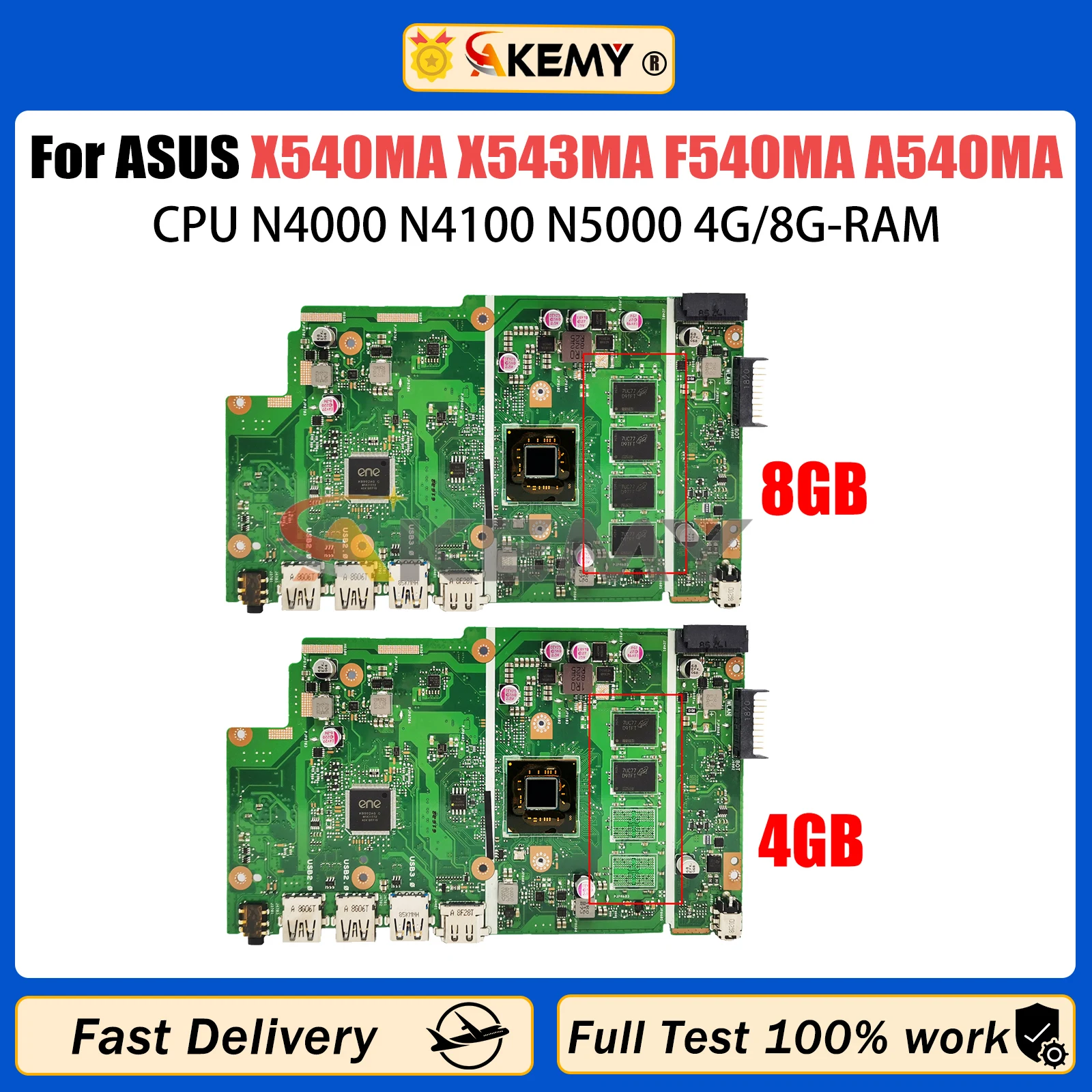 AKEMY X540MA Mainboard For ASUS X543MA F540MA A540MA D540MA X540M Laptop Motherboard N4000 N4100 N5000 CPU 4GB/8G-RAM