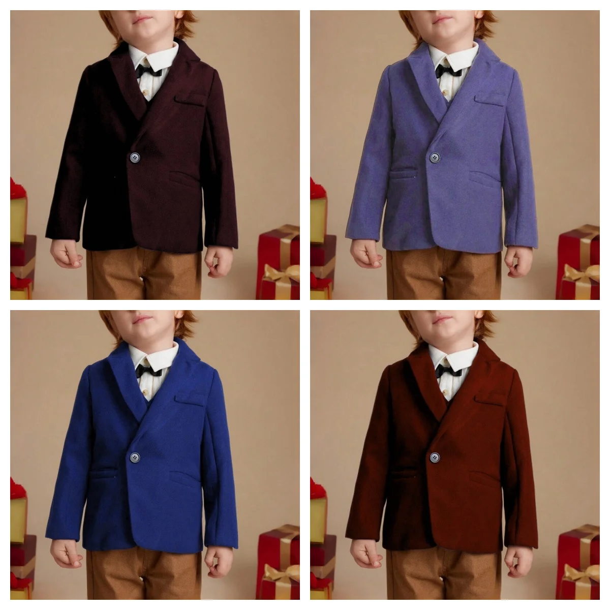 Boys' Wool Blend Wool Coat Navy blue Single-breasted Classic Suit/formal/flower girl/party attire