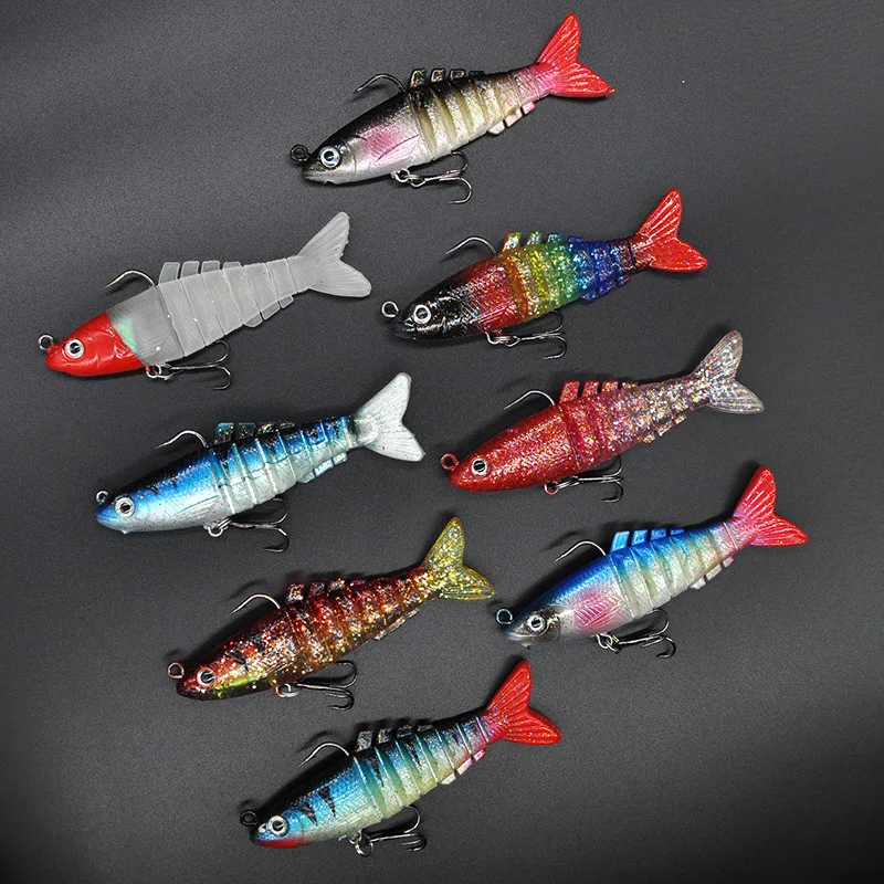 HENGJIA Leurre Souple Baitfish Jigging Head Lure 9cm15g 8 Sections Swimbait Soft Fishing Bait for Bass Sea Fishing Bait