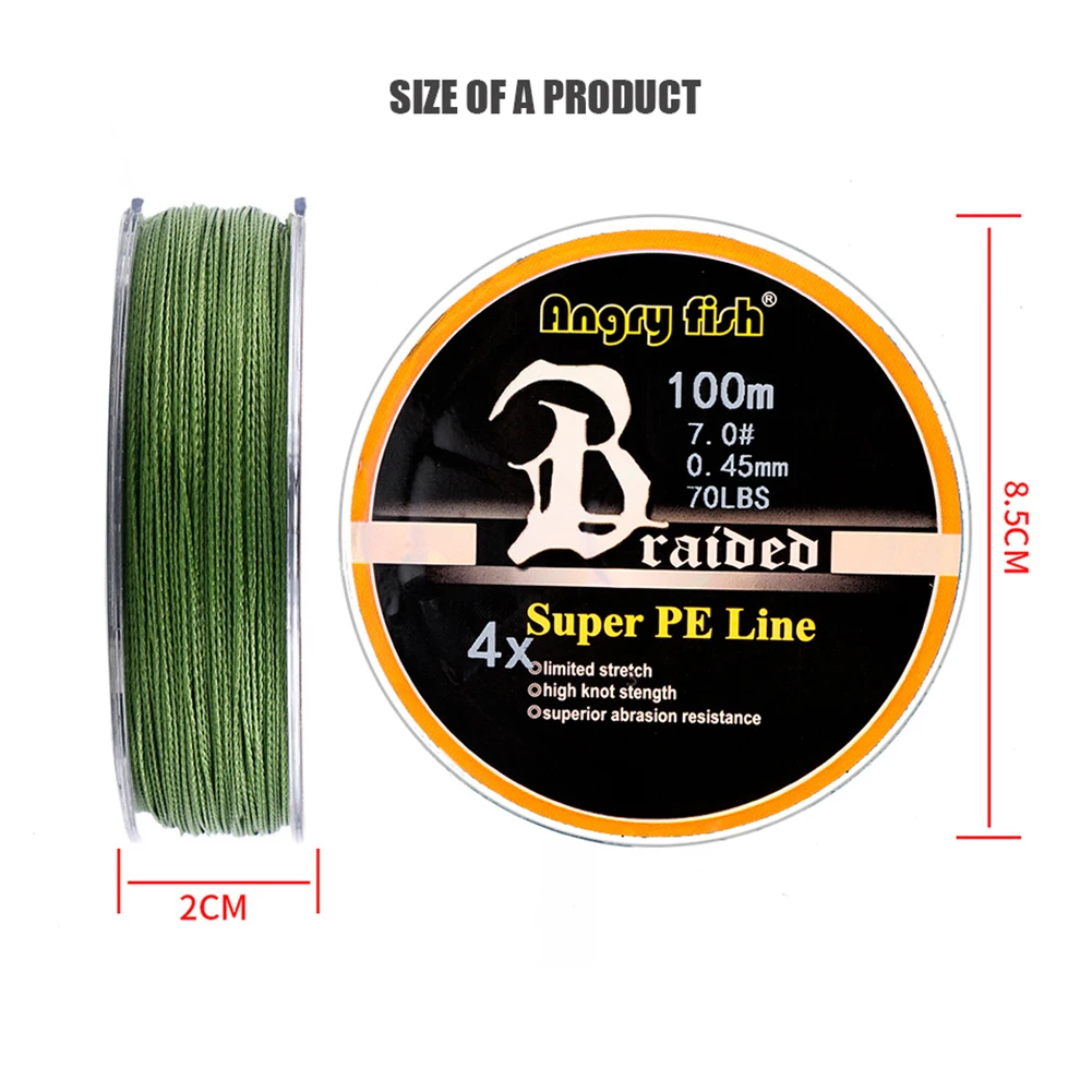 ANGRYFISH Diominate PE Line 4 Strands Braided 100m/109yds Super Strong Fishing Line 10LB-80LB Brown Wholesale