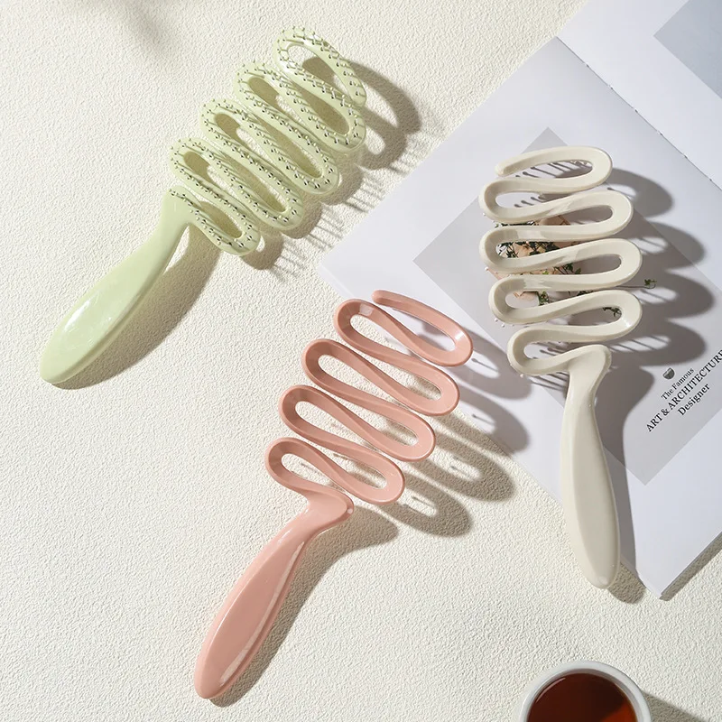 Volumizing Hair Brush with Hollow Design - Scalp Massage Comb for Fluffy Crown, Color Ribbon Option