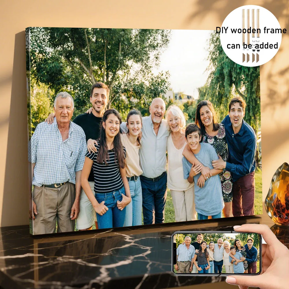 1 Pc Customized Photo Canvas with DIY Wood Frame Or Frameless Poster Personalized Gift for Lovers Customizable Home Decor