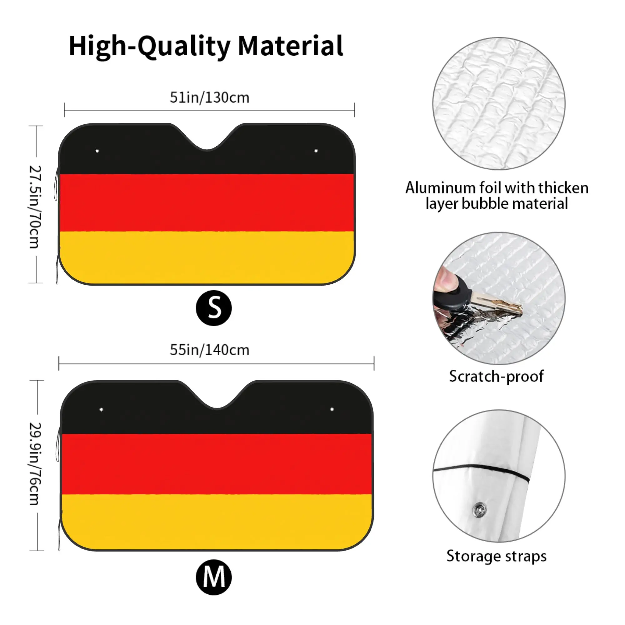 Germany Flag Car Windshield Sun Shade, Foldable UV Ray Reflector Visor Protector, Thermal Insulated Car Interior Decor
