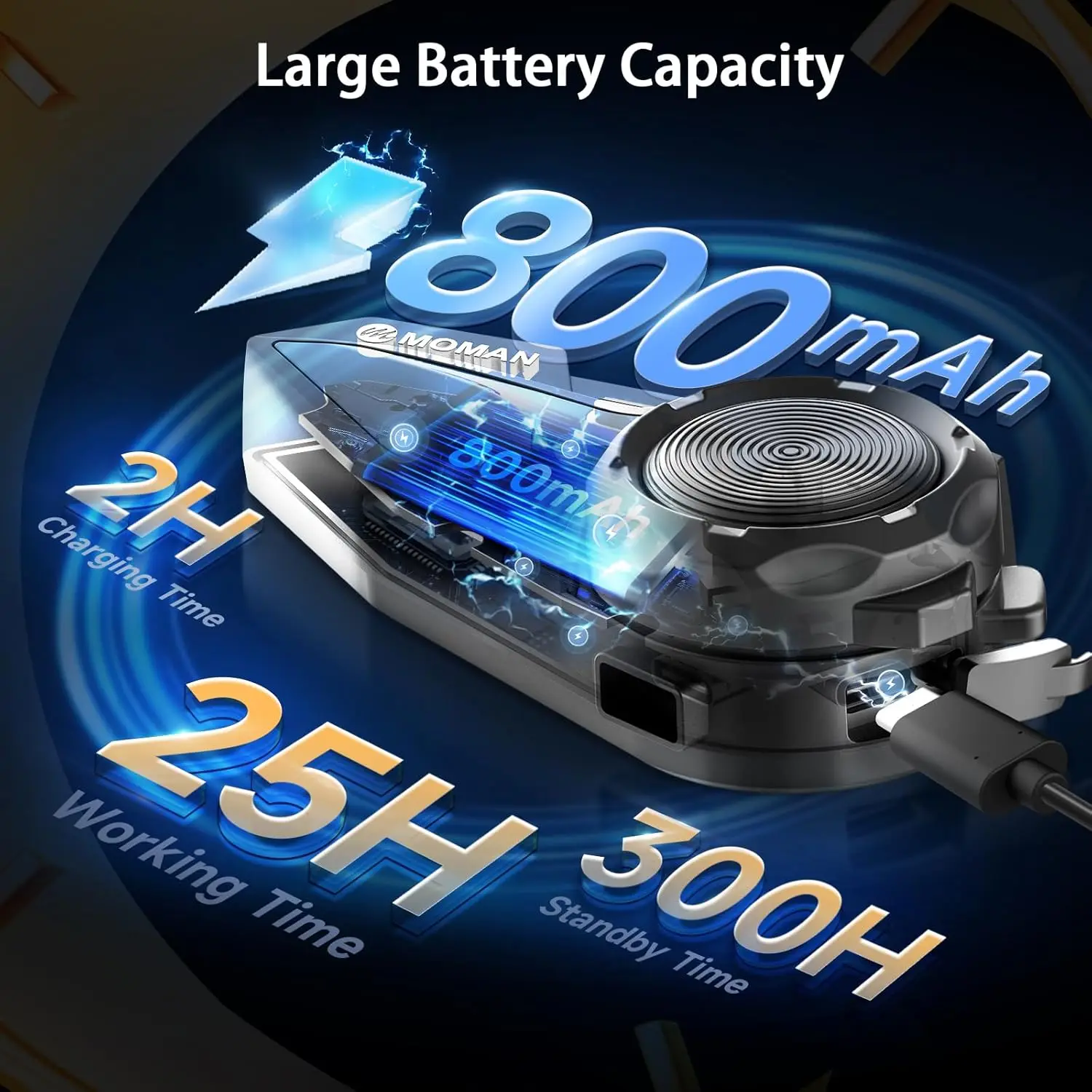 Motorcycle Intercom Bluetooth Helmet Headset H2E Eagle-Like Communication System Dual Chips for Audio Multitasking HiFi Sound