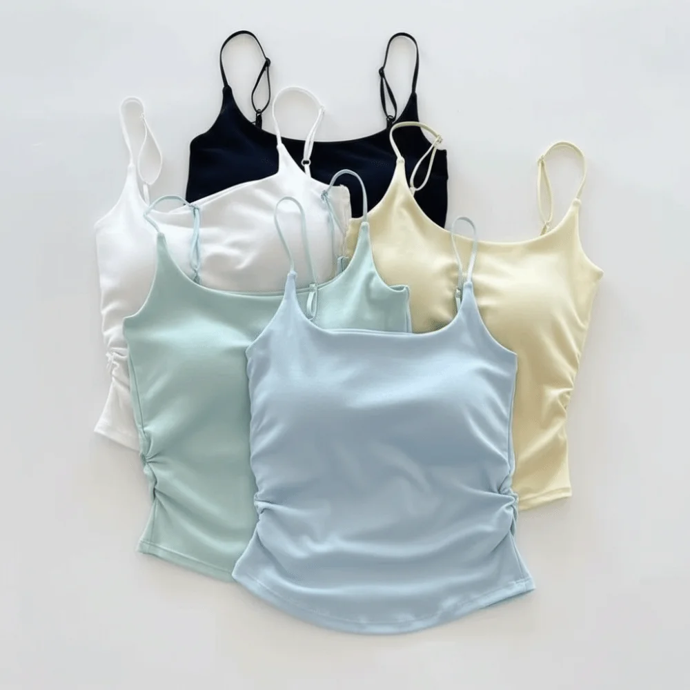 Simple Sleeveless Suspender Vest Underwear Slim Fitted Tops With Padded Cups Short Vest Daily Use