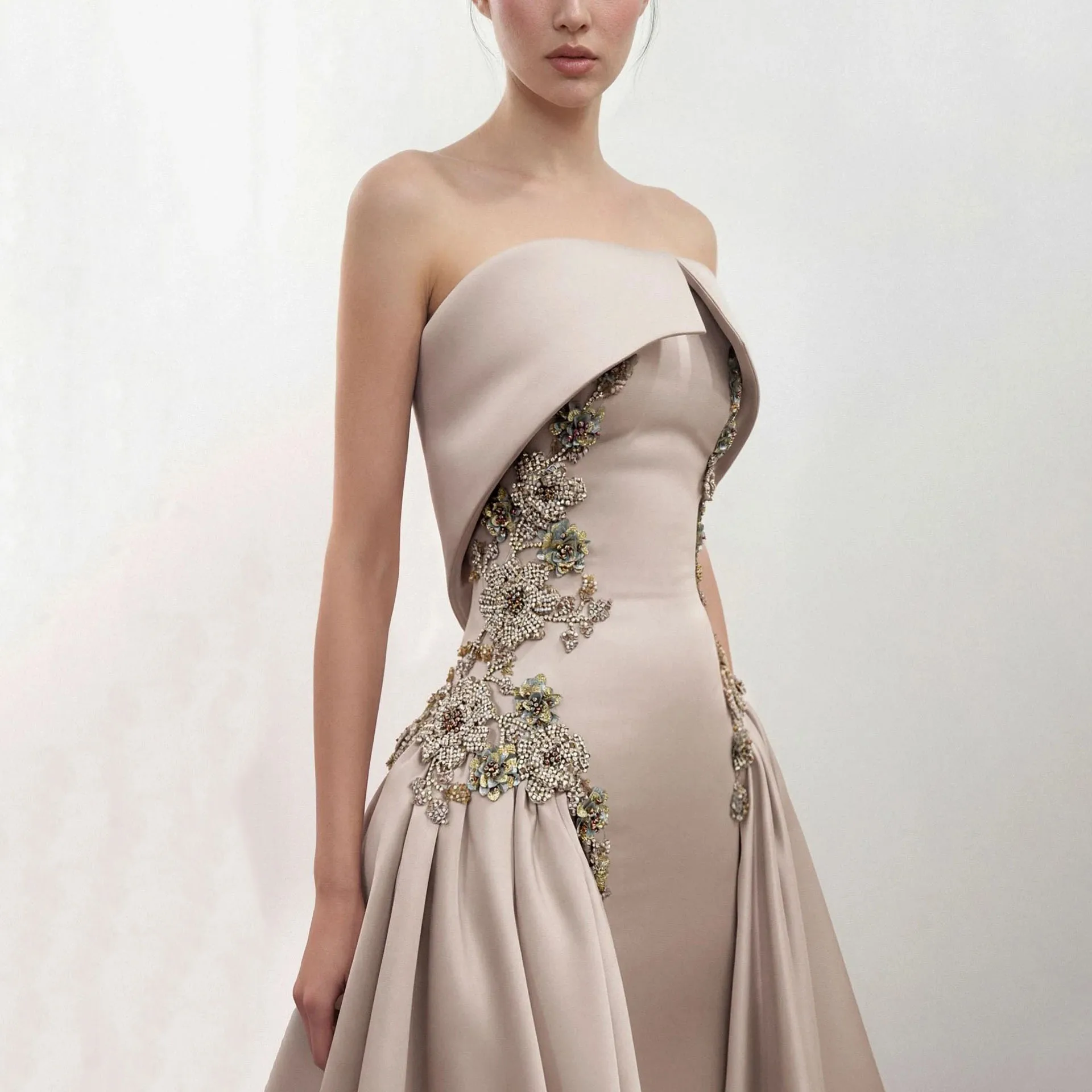 Customized Strapless Mother of the Bride Dress A Line With Split Bride Prom Backless Party Gown Robe Invitée Mariage