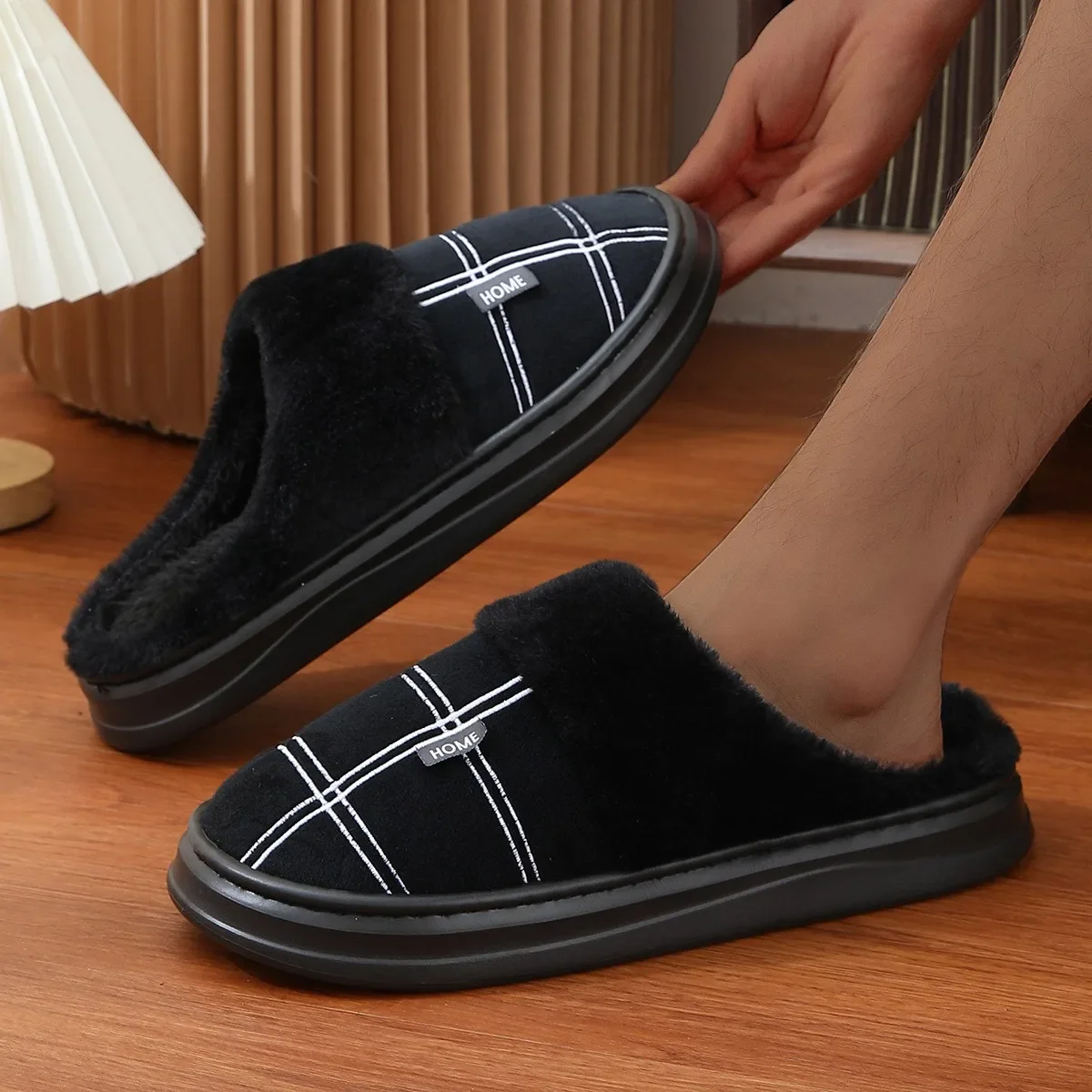 Big Size 50 51 Winter Slippers Women Men Thick Sole Slides Couples Home Warm Shoes Non-Slip Flats Platform Soft Cotton Slipper