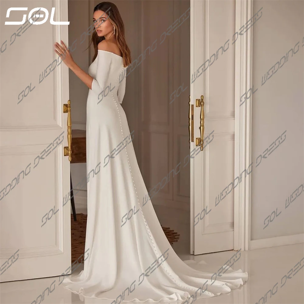 Sol Eenvoudige Off-Shoulder Halve Mouwen Trouwjurken Bruid Gewaden Elegante Rugloze A-Lijn Bruidsjurken Vestidos De Novia