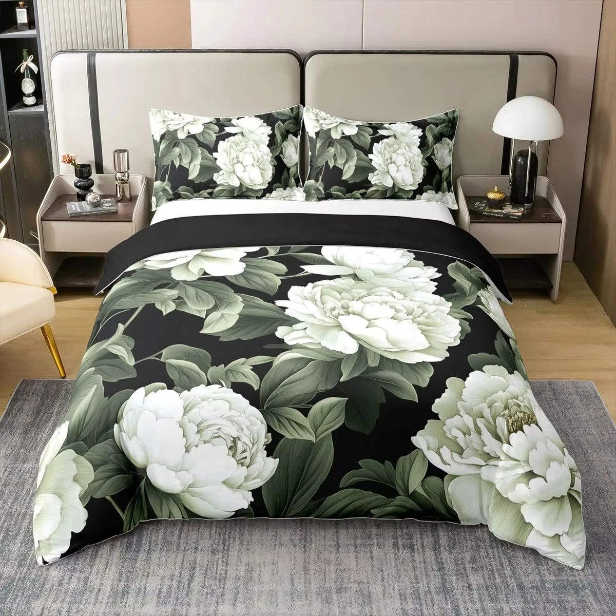 Floral Duvet Cover Queen for Teens Adults, Retro Flower Leaves Comforter Cover, Oil Painting Bedding Set,Garden Wildlife Bed Set