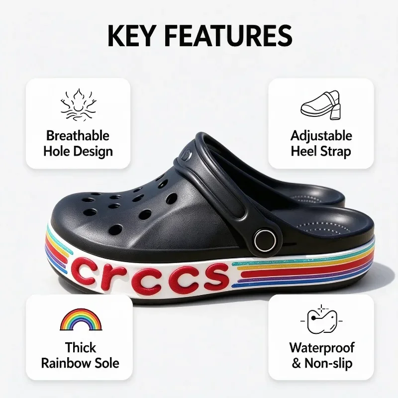 Crocs Shine Colorful Cave Shoes Beja Kaloban Men's and Women's Casual Light Slippers Non-slip Beach Shoes