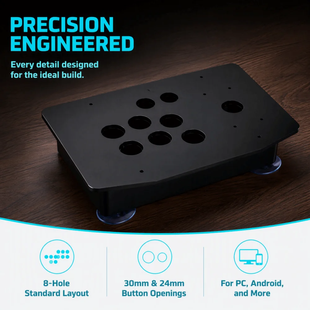 18pcs 8-Hole Arcade Joystick Case Black Steel Plastic DIY Arcade Controller Case Acrylic Transparent Suction Cup Panel Case
