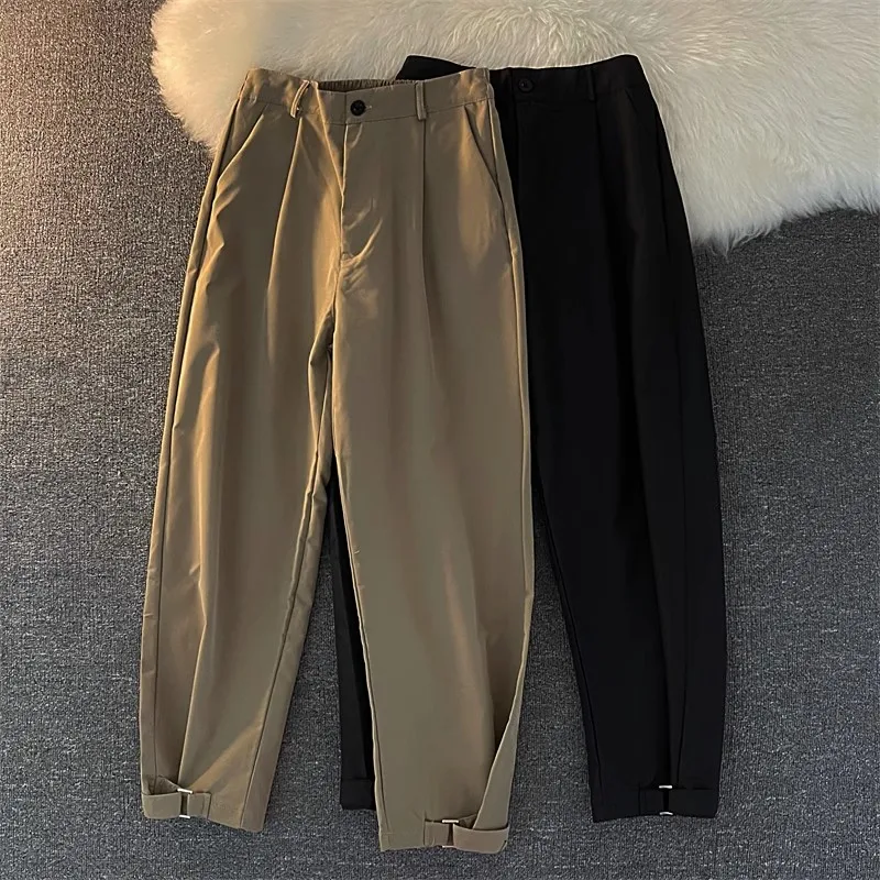 

Solid Color Suit Pant Men Fashion Business Society Mens Dress Ankle Zipper Pants Korean Straight Mens Office Formal Trousers H64