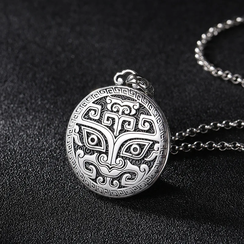 s925 sterling silver retro personalized beast surface solid pendant necklace men's thai silver glossy pendant jewelry