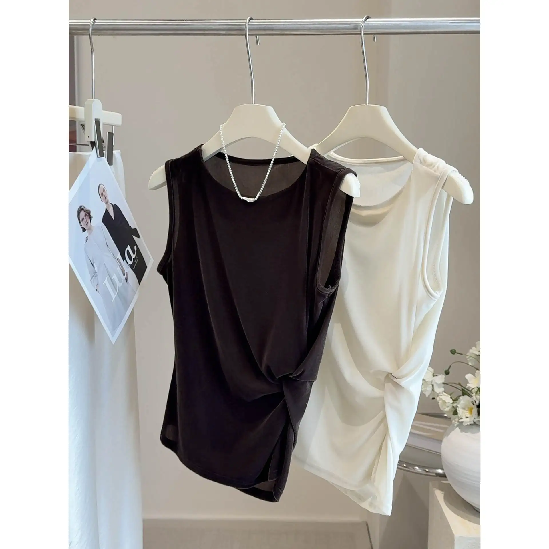 NVYAN جولة Ne Svel المخملية سترة الجانب عقدة اللون أوائل الخريف المرأة الجديدة عارضة Sle Faion تي شيرت