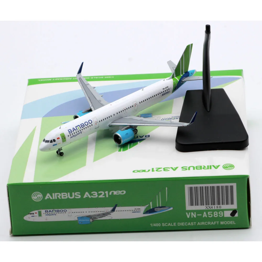 XX4180 Alloy Collectible Airplane Gift JC Wings 1:400 Bamboo Airways Airbus A321NEO Diecast Aircraft Model VN-A589 With Stand