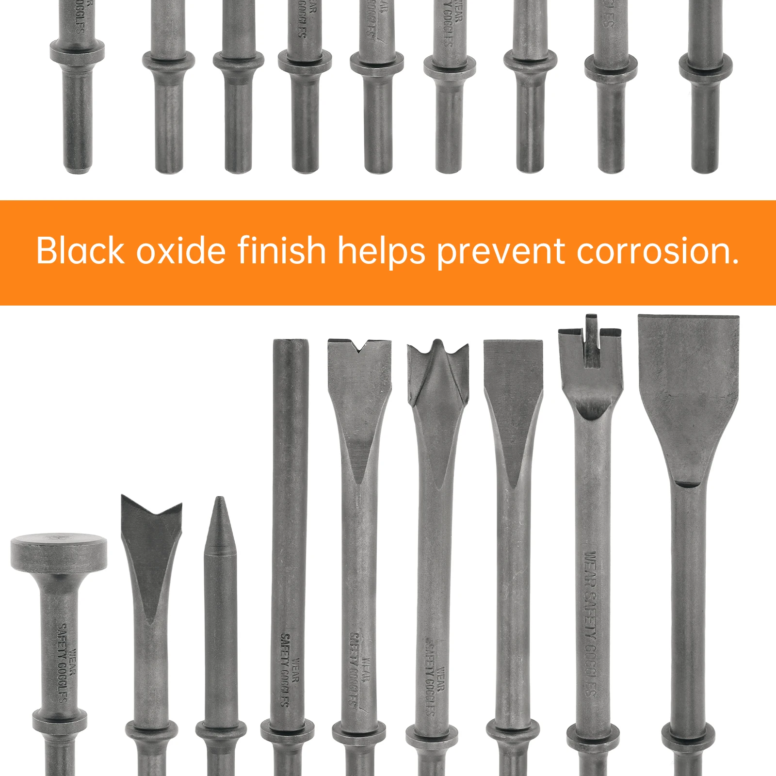 10pcs Carbon Steel 10mm Shank Pneumatic Air Hammer Chisels for Rivet Removal Automotive Repair Welding Spot Removal Tool Spring