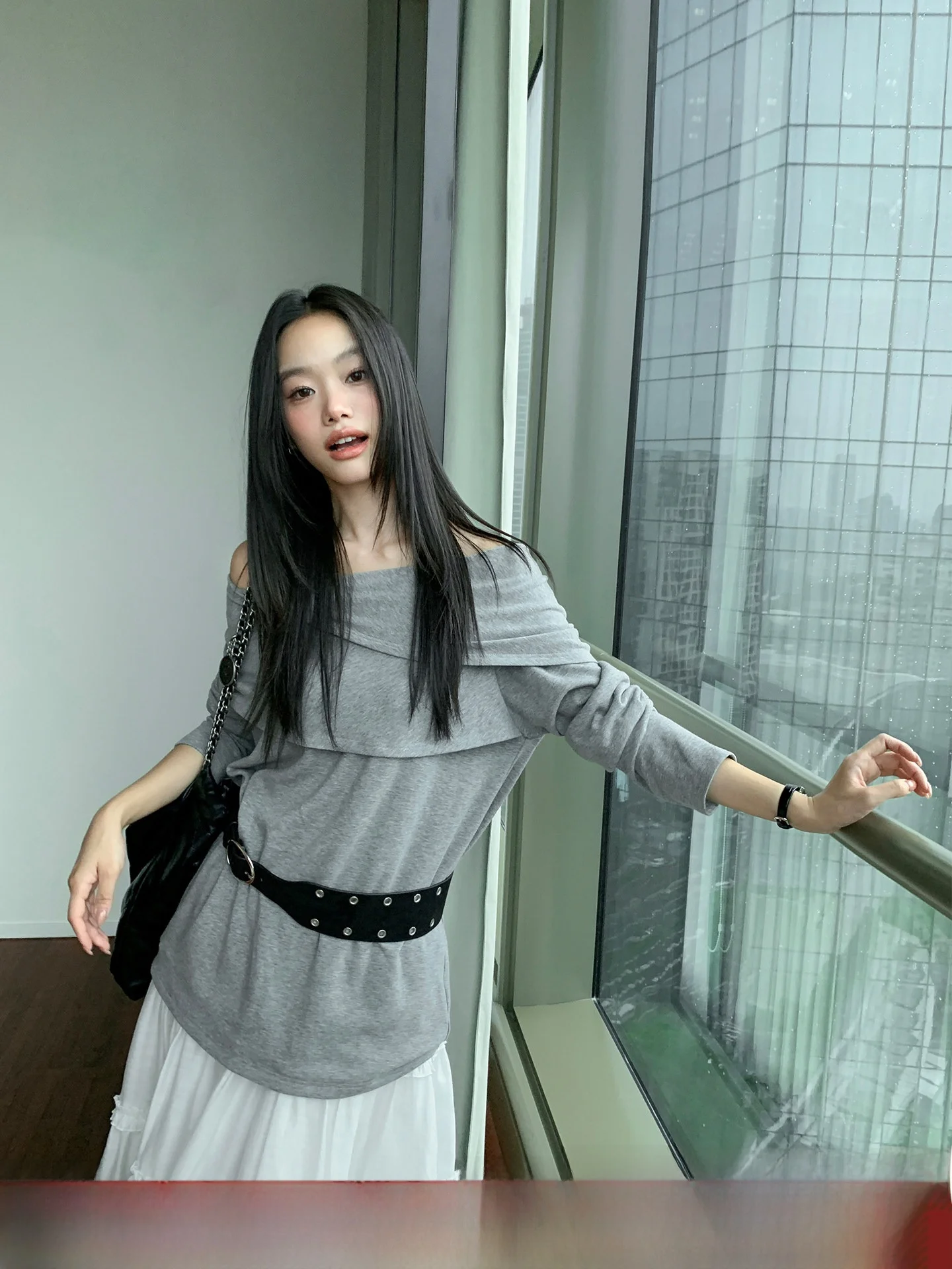 

Ele Long Sve Asymmetrical oulder T-irt Women's Base Layer Top Swallow Happy Autumn Season French Sle Loose Fit