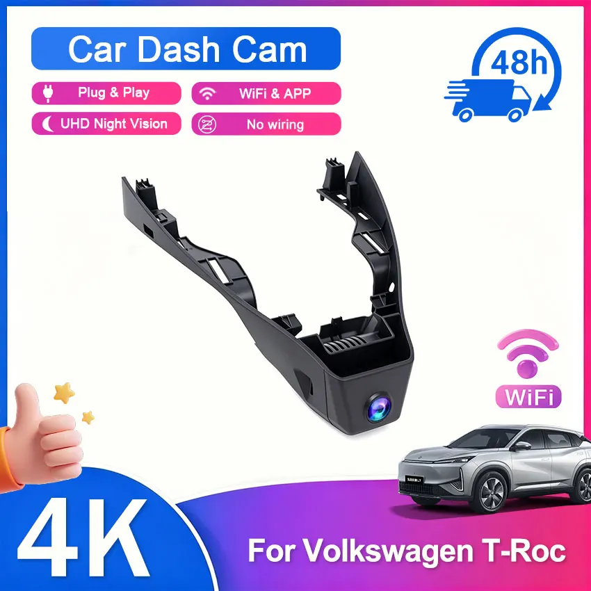 Wifi 2160P Dash Cam for Volkswagen VW T Roc T-Roc Troc 2017-2026 DVR Front Rear Camera Plug and Play Video Recorder Night Vision
