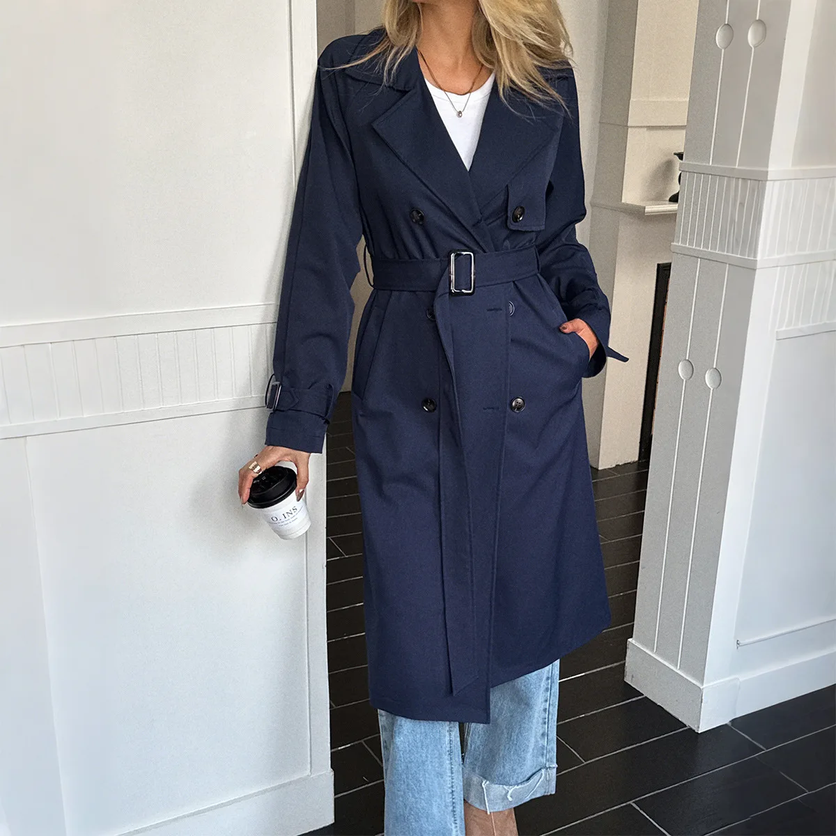 Cross-Border Women's Long Sve Windbreaker Coat Medium Length Vaion Outerwear Fem Independent Station Autumn Winter