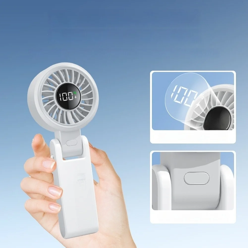 Outdoor Foldable Portable Handheld Fan USB Charging 199-level Desktop Small Fan Digital Display Cooling Fan For Travel Camping
