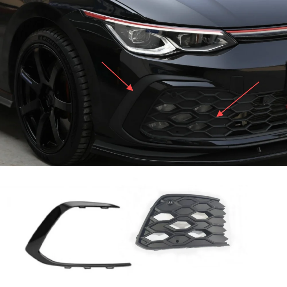 For 2021-2022 Volkswagen Golf 8 MK8 GTI front bumper fog light frame grille fog lampshade decorative strip matte black surface