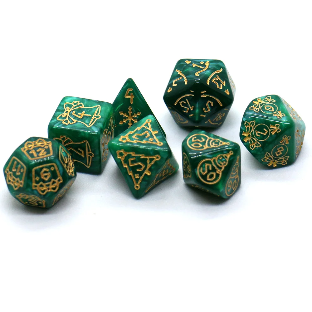 ชุดลูกเต๋าลายคริสต์มาส 7 ชิ้น, หลายด้าน D4 D6 D8 D10 D12 D20 Dices ของขวัญที่เหมาะสําหรับเกมเดสก์ท็อป วันเกิด และเทศกาล