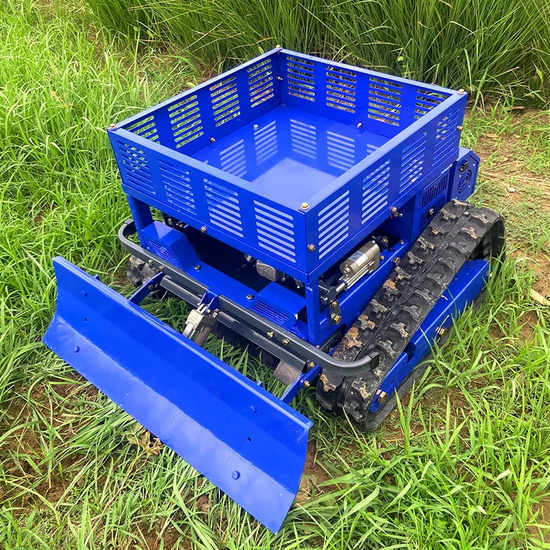 Robot cortacésped con control remoto para cortar césped todo terreno con estante y pala para nieve