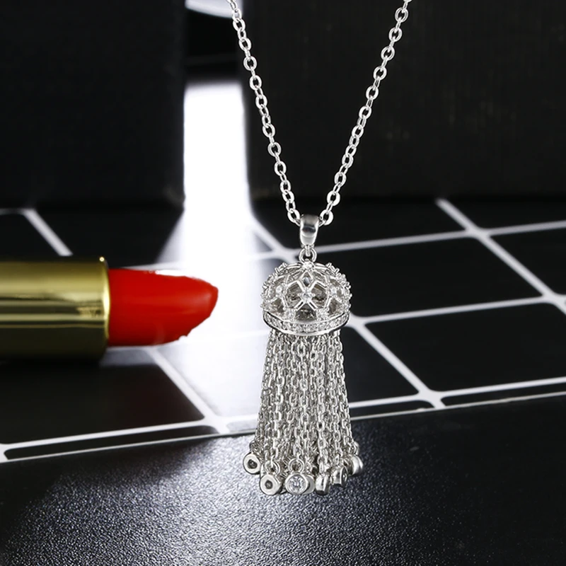 LXOEN Hot Fashion Tassel Long Necklace with Cubic Zirconia Crown Necklaces For Women 2017 Statement Crystal Jewelry collares