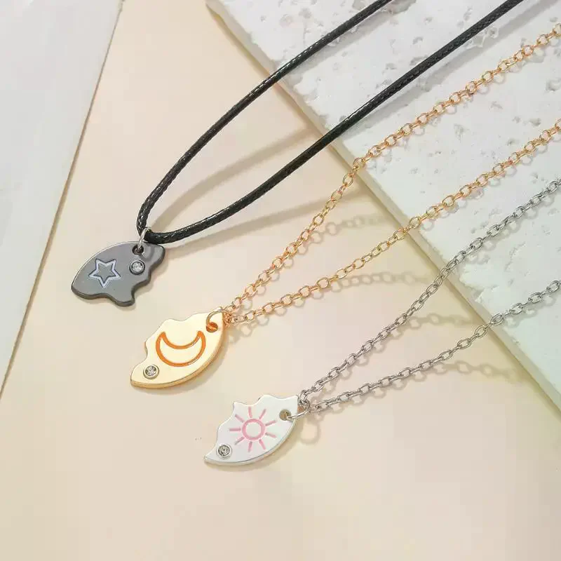 3 Pcs Sun Moon Star Puzzle Matching Necklaces With Rhinestone Accents Perfect For BFF Couples Friendship Gifts Daily Wear
