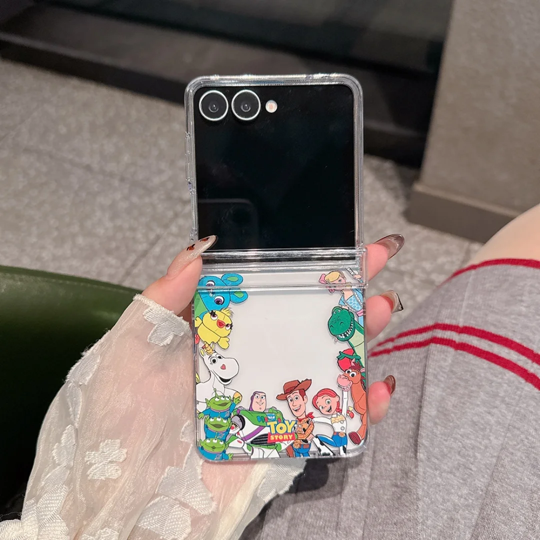 

Luxury Cute Anime Toy Story Phone Case for Samsung Galaxy Z Flip 7 6 5 4 6 5G Anti-fall Airbag PC Back Cover with lanyard