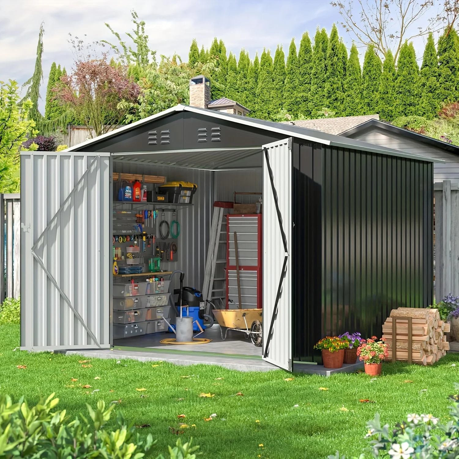 

Polar Aurora 6x8/8x8FT Outdoor Storage Shed, Metal Garden Shed w/Updated Frame Structure Tool Shed for Backyard Garden Patio