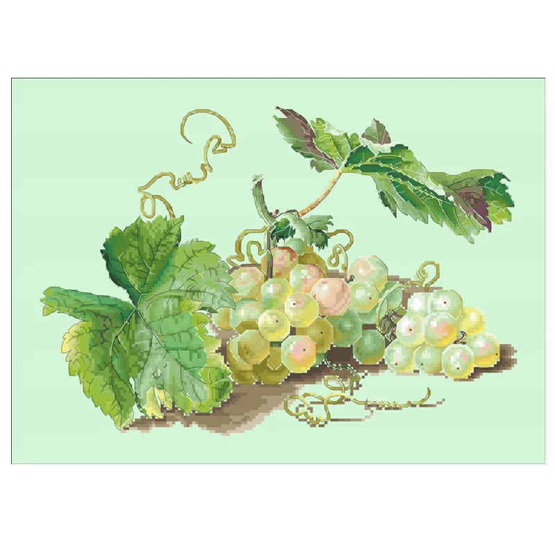 Green grape cross stitch kit fresh fruit complex 14ct 11ct count light green canvas stitches embroidery DIY handmade needlework