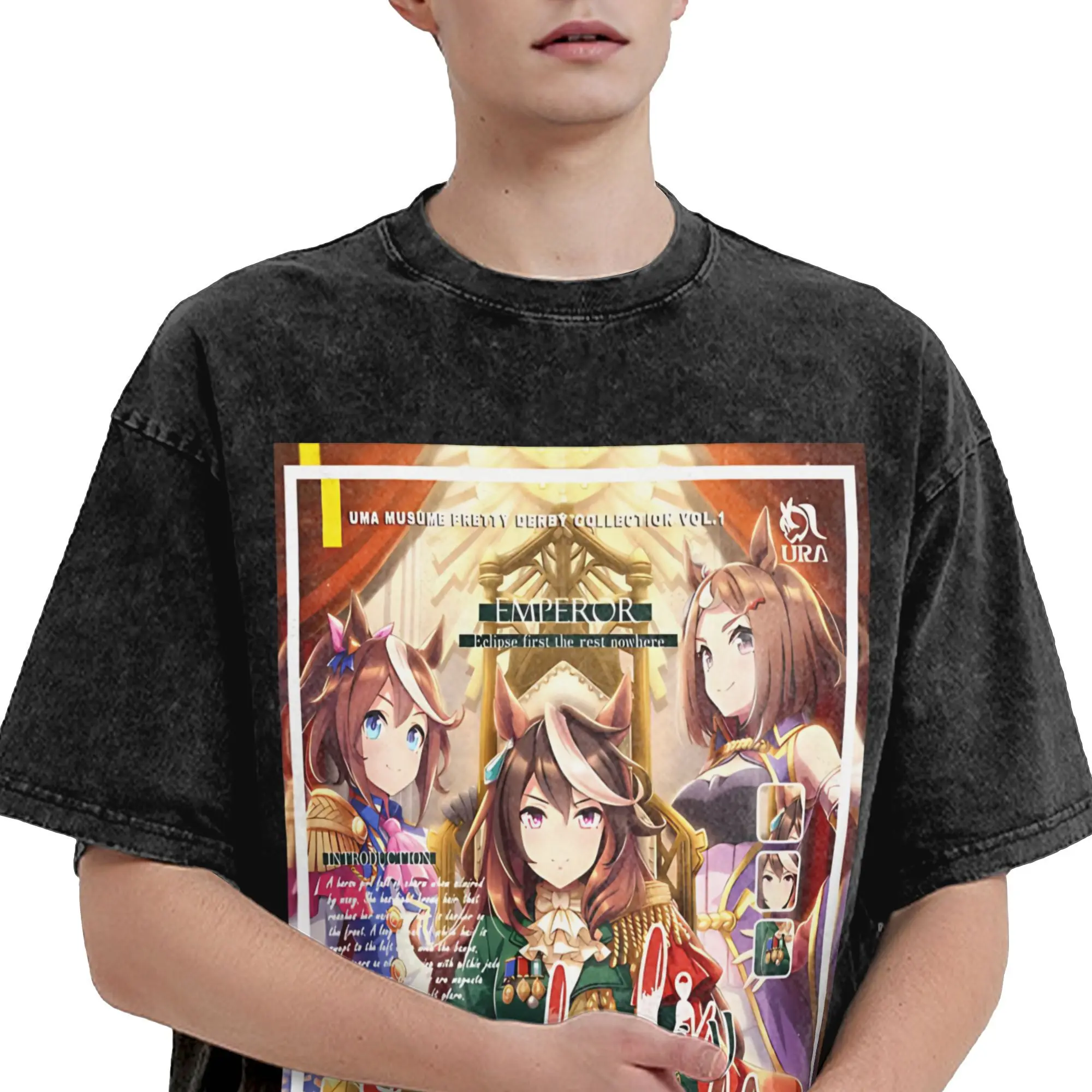 غسلها تي شيرت Uma Musume Symboli Rudolf الهيب هوب تي شيرتات رائع كبيرة الحجم الشارع الشهير 100% القطن المطبوعة بلايز تيز للرجال والنساء