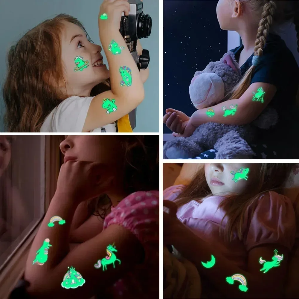 5pcs/lot Cartoon Luminous Tattoos Sticker for Children Game Play Butterfly Spirit Space Robot Insect Glow in the Dark Tattoos