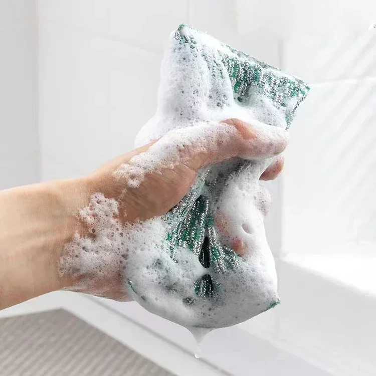 Wholesale Sponge Rags Steel Wire Non -oil Brush Rag Reusable Double Side Cleaning Cloth Dishrag Dishcloth Kitchen Cloths Towels