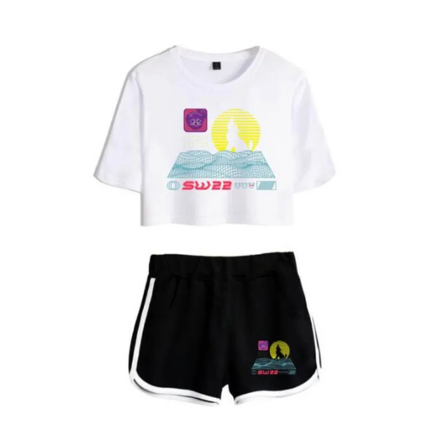 Summer Women's Sets SssniperWolf Synthwave Merch Short Sleeve Crop Top + Shorts Sweat Suits Women Tracksuits Two Piece Outfits