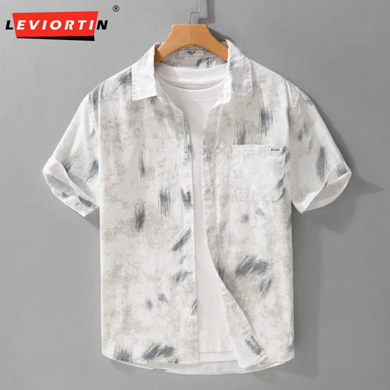 Summer men's simple printed versatile short sleeved shirt with comfortable and breathable texture, fresh and casual shirt