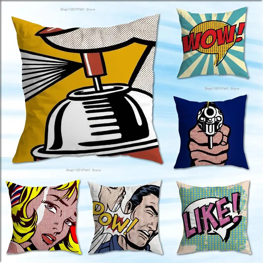 

Roy Lichtenstein Pop Art Pillow Case For Sofa Decor Car Office Room Printing Cushion Cover Decorations and Protector