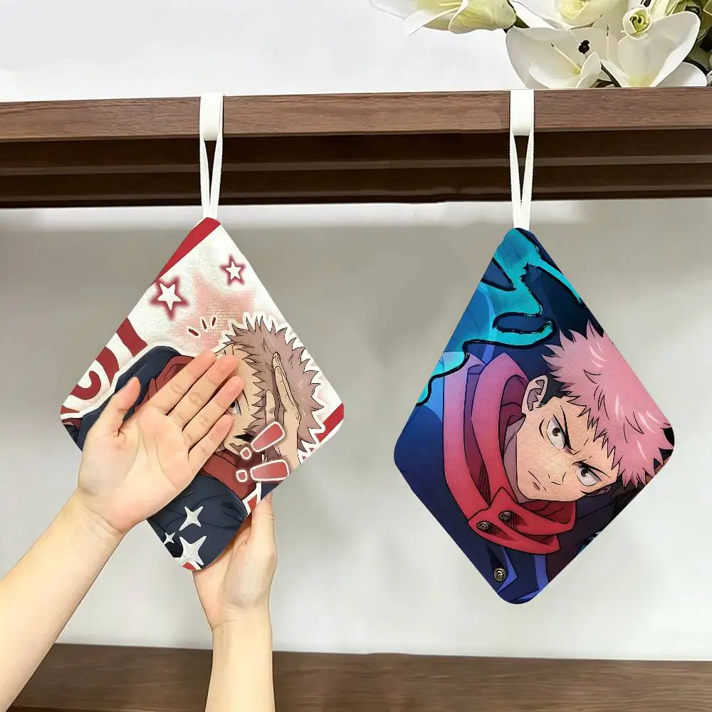 Anime Character Yuji Itadori Polyester Cotton Hand Wiping Towel, Hanging Design, Durable for Household Restaurant Toilet Use