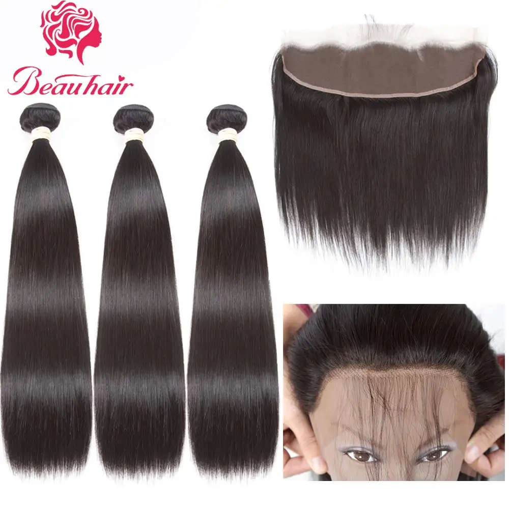 

Mongolian Bundles With Frontal Virgin Human Hair Straight Bundles with Frontal 13x4 Ear to Ear HD Lace Fronal for Women