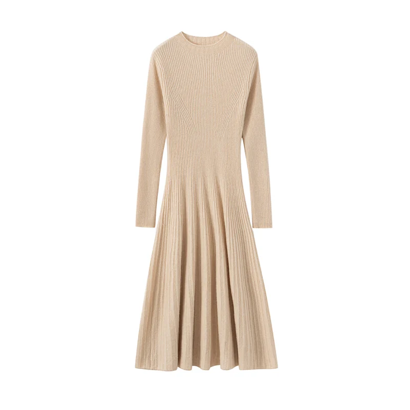 High-end New 100% Pure Cashmere Sweater Long Dress Women Long Sleeve Knitted Dresses High Elastic Female Solid Color Fashion  Pu