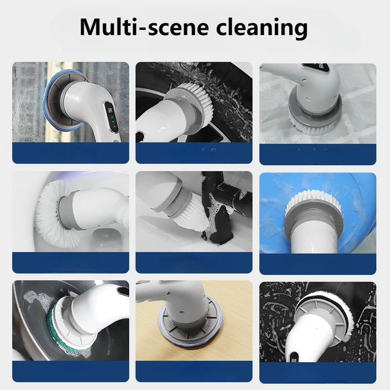 3-Speed Electric Cleaning Brush with 9 Replaceable Heads & Telescopic Handle USB Rechargeable for Bathroom Kitchen Tile