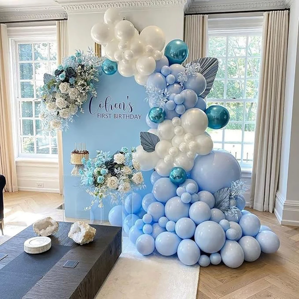 Baby Blue Balloons Garland Arch White Pastel Blue Confetti Balloon Kit Birthday Party Baby Shower Wedding Anniversary Decoration