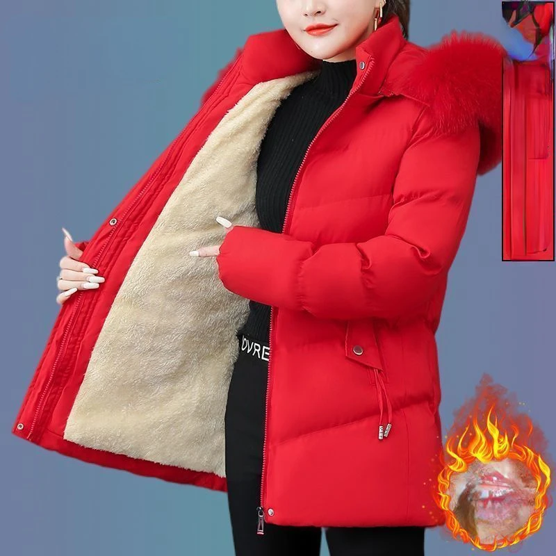 Winter Cold-proof Fleece Cotton Jacket Women Hooded Fur Warm Parkas Thick Coat Windproof Outerwear Super Hot Coats Women Clothes