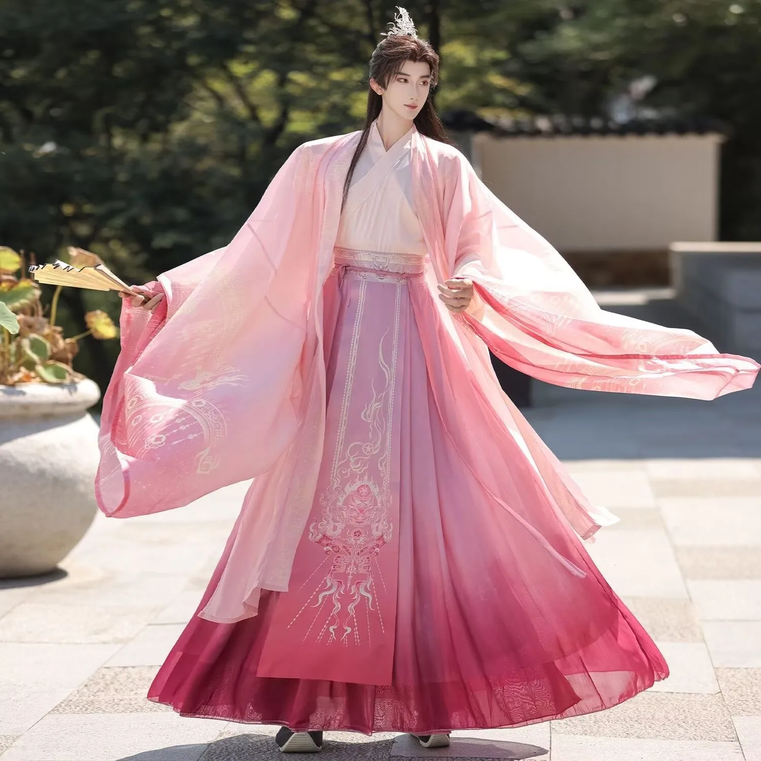 Chinese Hanfu Men Halloween Carnival Cosplay Costume Party Outfit Traditional Ancient Pink Black Hanfu Suits Women Plus Size 3XL