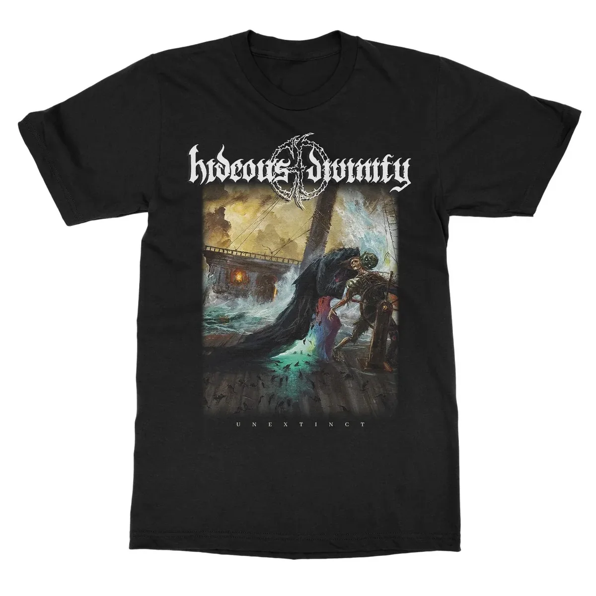 Cthulhu Ocean Horror Sailor Scene Hideous Divinity Print T Shirt, Brutal Death Metal Vintage Gothic Streetwear Unisex Tee
