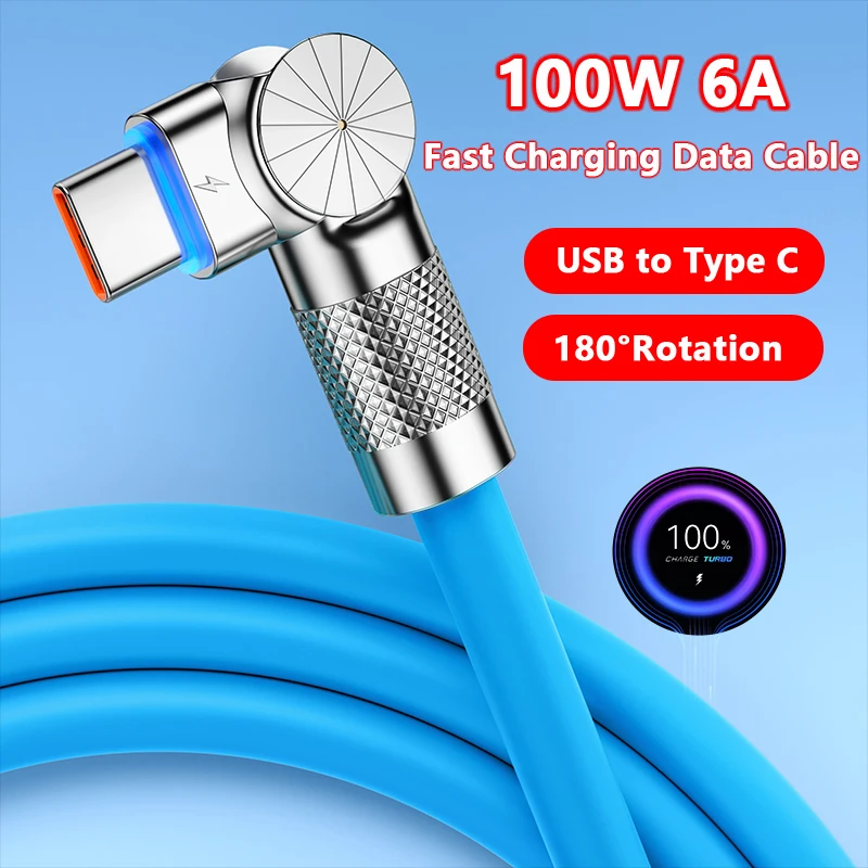 100W 6A łokieć 180 ° obracany kabel USB typu C do szybkiego ładowania Samsung S23 Xiaomi Huawei ładowarka przewód danych USB C do gry